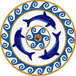 1021 - Large Mosaic Chasing Dolphins - 1021